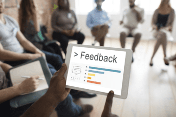 Roda com equipe para um feedback 360