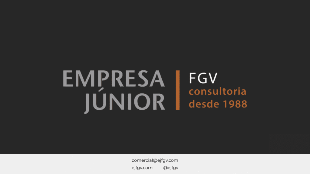 Logo da EJFGV no centro da imagem: empresa júnior, FGV, consultoria desde 1988